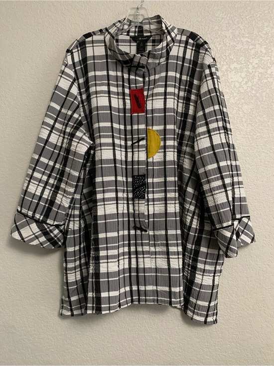Ali Miles Tops - Ali Miles Blouse Top Women 2X Button Front Tunic Plaid Geometric Pockets Artsy